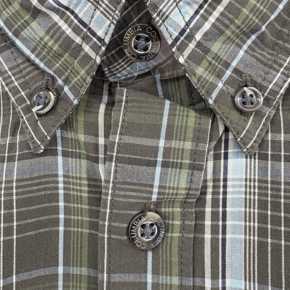 Columbia Men's Medium Green Plaid Long Sleeve Button Down Shirt - Picture 4 of 11